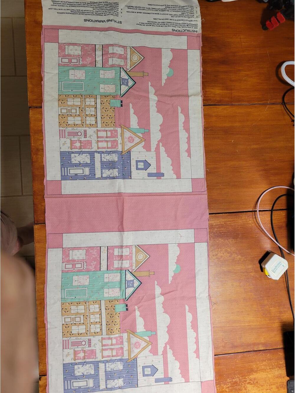 Georgi J. Barnett Designs Vintage Fabric Panel Houses Wamsutta 18 x 44 inches